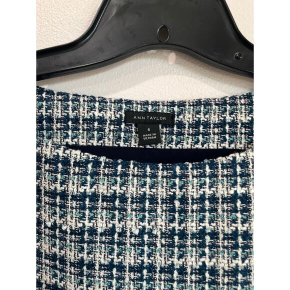 Ann Taylor Blue White Tweed Top Fringe Trim Blouse Size 8 - Picture 4 of 7